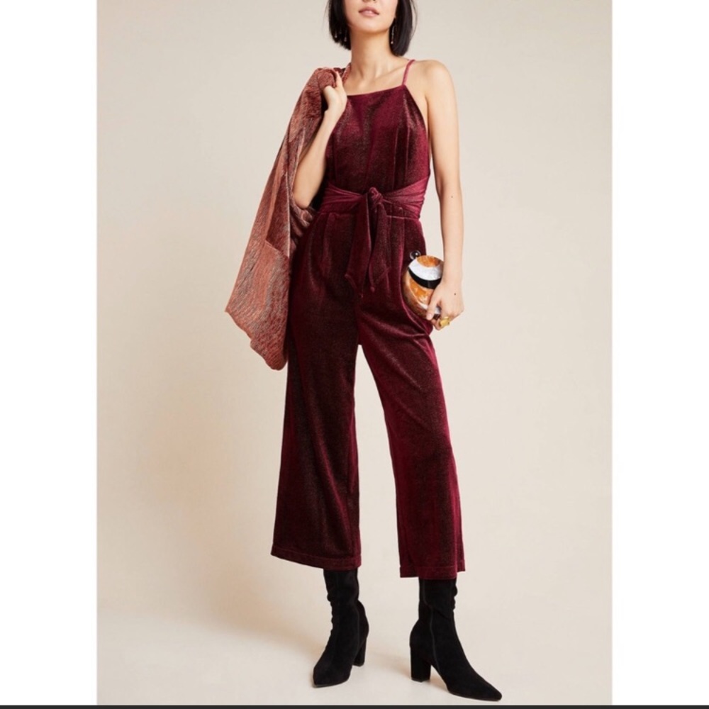 Anthropologie Greylin rouge velvet jumpsuit M NWT